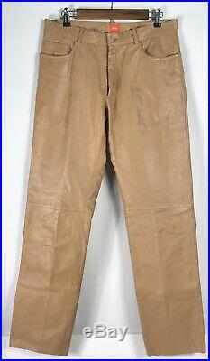 Hugo Boss Mens 33-34 Waist 33 Inseam Size Light Brown Leather Pants