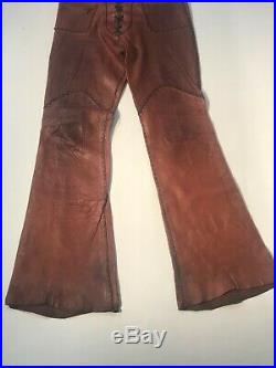 Iconic Mens Vintage North Beach Leather Brown Rockstar Pants Size 32/33