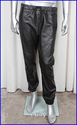 J BRAND Mens Black Leather Drawstring Baggy Slouchy Sweatpants Pants M W32