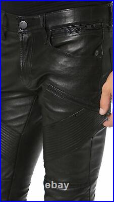 J Brand Men's Black Leather Slim Fit Stretch Pants Moto Biker Lambskin 32 x 32