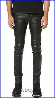 J Brand Men's Stretch Leather Moto Biker Pants Black Lambskin Slim Fit 32 x 34