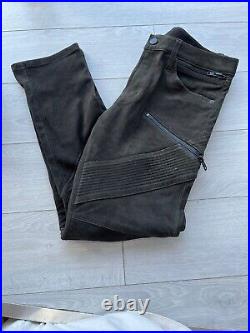J Brand Mens Lambskin Leather Pants Size 34 Slim Dark Green Bike Heavy Side