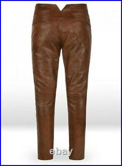 JIM MORRISON Brown Leather Jeans Pants trouser Premium Quality Cow Plain Leather