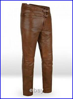 JIM MORRISON Brown Leather Jeans Pants trouser Premium Quality Cow Plain Leather
