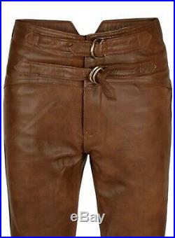JIM MORRISON Leather Jeans Pants trouser Premium Quality Cow Plain Leather Brown
