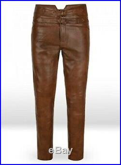 JIM MORRISON Leather Jeans Pants trouser Premium Quality Cow Plain Leather Brown