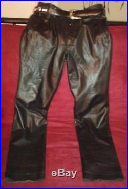 Jean Paul Gaultier Black Leather Lambskin Pants 32 with Nocona Men's Leather Belt