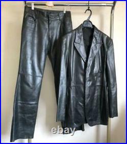 Jean Paul Gaultier Leather suit Jacket setup Black Jacket 48 Pants 46 Men's M