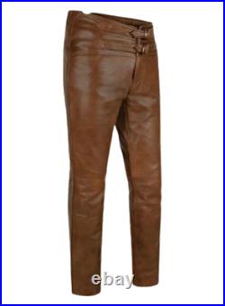 Jim Morrison Cowhide Plain Brown Leather Jeans Pants Fashion Trouser