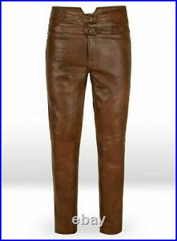 Jim Morrison Leather Jeans Pants Trouser Supreme Quality Cow Plain Leather Brown