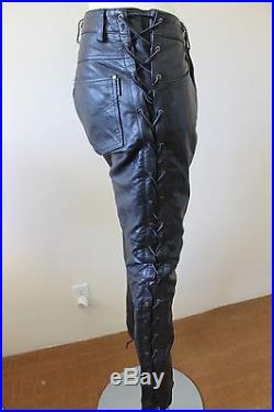 Kookie Mens Leather Vintage Side Laced Pants Size 36