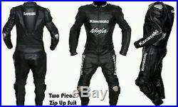 Kawasaki Ninja Motorcycle Suit Mens Black Biker leather Jacket and Racing Pants