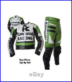 Kawasaki Racing Motorcycle Leather Suit Green Jacket Pants Safety Protected Men