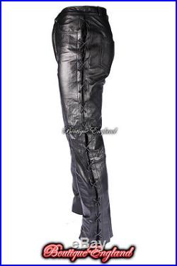 LACED 501 Men's Black Real Genuine Hide Leather Motorcycle Biker Jeans Trouser