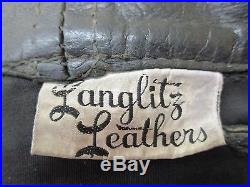 LANGLITZ Men's Size 34 x 28 VINTAGE 100% Leather MOTORCYCLE Side Zip Black Pants