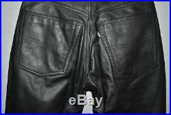 LEVIS Mens Vintage Black Real Leather Leg Biker Pants Size 30W 34L