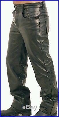 Like New! Men's Heavy-black Leather Biker-riding Pants-nk-88