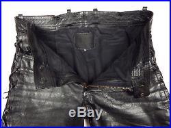 LOUIS Leather Laced Biker Pants Motorcycle Trousers Mens 34 x 32 Black Vintage