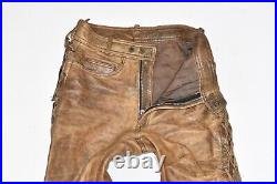 Lace Up Men's Real Leather Biker Motorcycle Brown Pants Trousers Size W28 L30