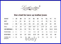 Lace black leather jeans pant blue lace smooth COWHIDE leather great design GT