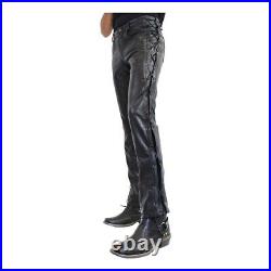Laced Leather Pants Women's Real Lambskin Leather Trouser Black With34 Us Biker