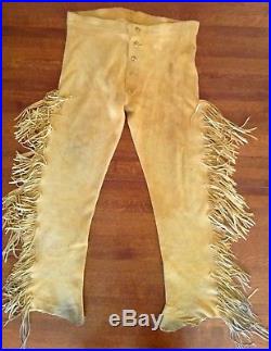 Leather Buckskin Pants Fringe Native American Mountain Man Reenactment Large L