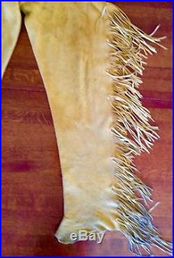 Leather Buckskin Pants Fringe Native American Mountain Man Reenactment Large L