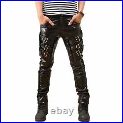 Leather Jeans Men s Pants Straight Rock Revival Legging Slim Lambskin Black 105