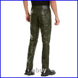 Leather Jeans Pant Real Style Men Mens 501 Pants S Trousers Bikers Punk Green 78