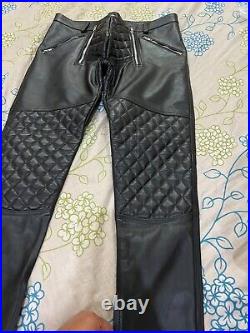 Leather Jeans Pant Real Style Men Mens Pants Trousers Bikers Punk Black 49