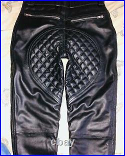 Leather Jeans Pant Real Style Men Mens Pants Trousers Bikers Punk Black 49