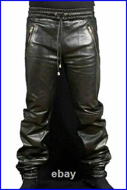 Leather Joggers Pant Men's Black 100% Genuine Lambskin Designer Stylish Decent