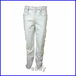 Leather Pant Men's Genuine Lambskin Lace Up White Biker Leather pant