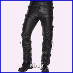 Leather Pants For Men In Side Lace Design And Pure Hand Crafted Leather