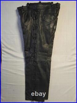 Leather Pants Lace Up Legs (Side). Men's 42/32. Black. NWT