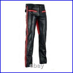 Leather Pants Men Pant Trousers Slim Biker Fit Men's Jeans Style Real Black 100
