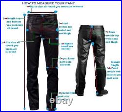 Leather Pants Men Pant Trousers Slim Biker Fit Men's Jeans Style Real Black 23