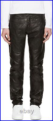 Leather Pants Men Pant Trousers Slim Biker Fit Men's Jeans Style Real Black 26
