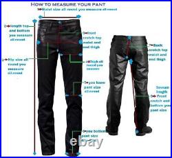 Leather Pants Men Pant Trousers Slim Biker Fit Men's Jeans Style Real Black 26