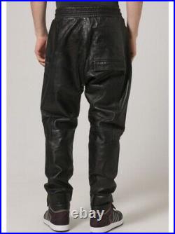 Leather Pants Men Pant Trousers Slim Biker Fit Men's Jeans Style Real Black 60