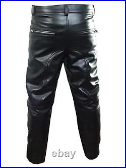 Leather Pants Men Pant Trousers Slim Biker Fit Men's Jeans Style Real Black 76