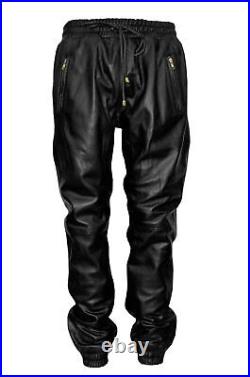 Leather Pants Men Pant Trousers Slim Biker Fit Men's Jeans Style Real Black 88