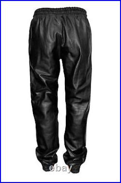 Leather Pants Men Pant Trousers Slim Biker Fit Men's Jeans Style Real Black 88