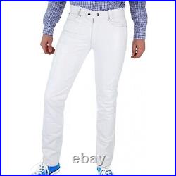 Leather Pants Men Pant Trousers Slim Biker Fit Men's Jeans Style Real White 101
