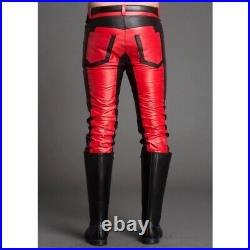 Leather Pants Real Jeans Mens Premium Stitches Men S Motorcycle Style Red 62