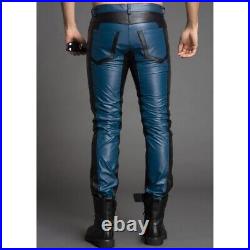 Leather Pants Real Jeans Mens Trouser Blue Side New Men S Motorcycle Style 7