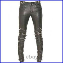 Leather Pants Trousers Pant Men's Men Biker Real Jeans Vintage Trouser Black 2