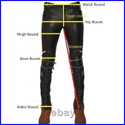 Leather Pants Trousers Pant Men's Men Biker Real Jeans Vintage Trouser Black 2