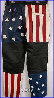 Leather World USA Men's Pants American Flag Eagle 38 x 34 Red White Blue