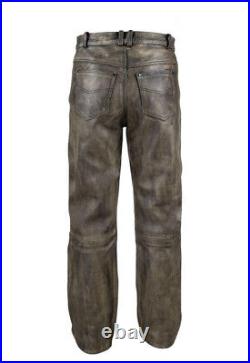 Leather pant Mens Distressed Brown Real cowhide Leather Motorcycle Pants Jeans